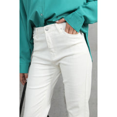 White Jeans Vintage Stretch High Waist Straight Wide Leg Denim