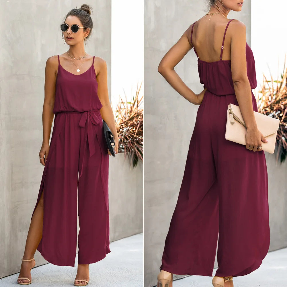 sleeveless summer strap playsuit boho Wide leg jumpsuit