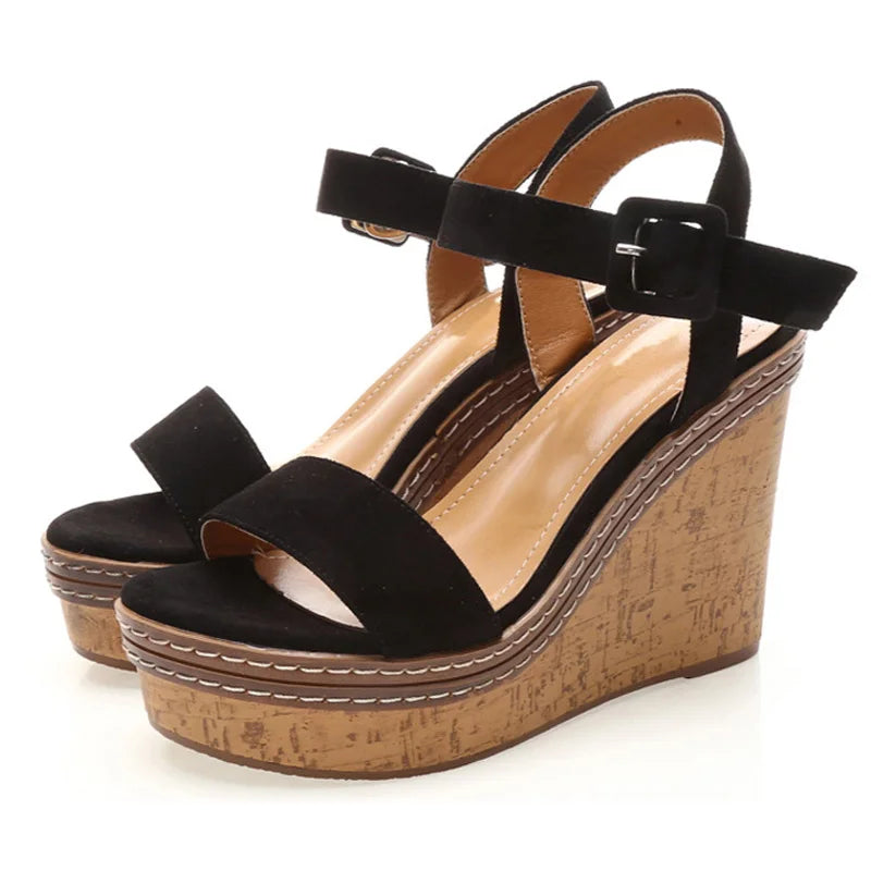 Wedge Sandals Peep Toe Buckle Shoes Platform Fashion