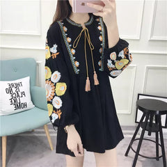 Embroidery Dress Long Sleeve Casual A Line Short dress