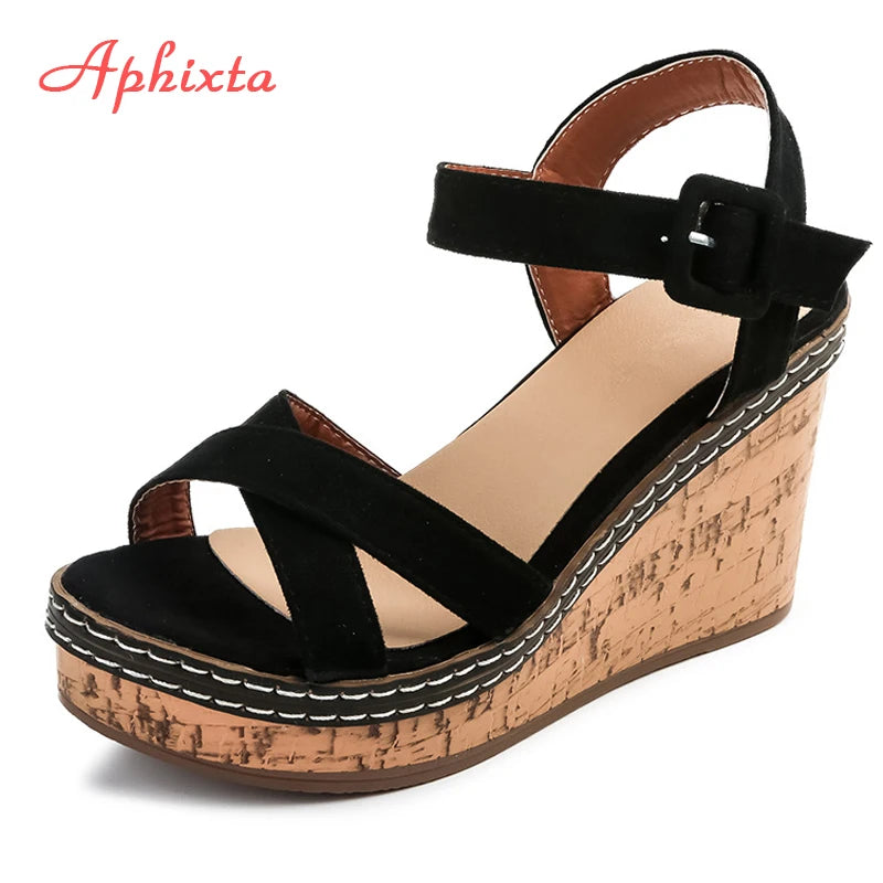 Wedge Sandals Peep Toe Buckle Shoes Platform Fashion