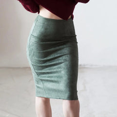 Women Skirts Suede Solid Color Pencil Skirt Vintage Split