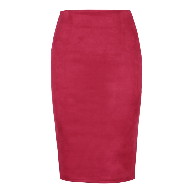 Women Skirts Suede Solid Color Pencil Skirt Vintage Split