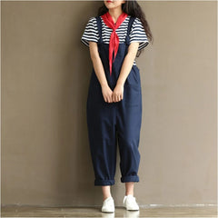 Fashion Loose Solid Jumpsuit Strap Dungaree Harem Trousers Overall Pants