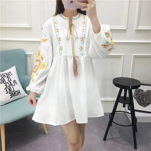 Embroidery Dress Long Sleeve Casual A Line Short dress