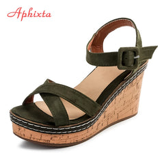 Wedge Sandals Peep Toe Buckle Shoes Platform Fashion