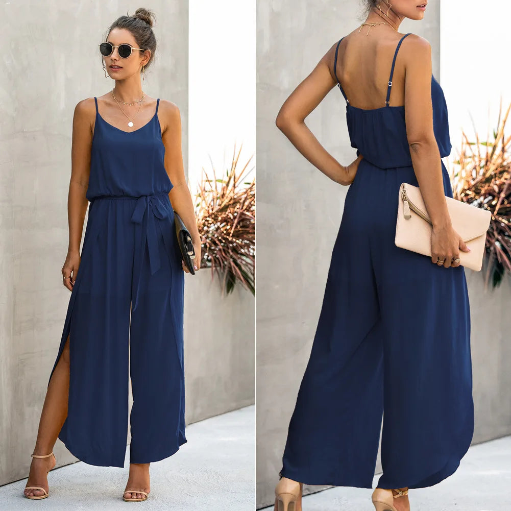 sleeveless summer strap playsuit boho Wide leg jumpsuit