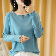 Knit Sweater Crimped Edge O-Neck Pullover Tops Clothes