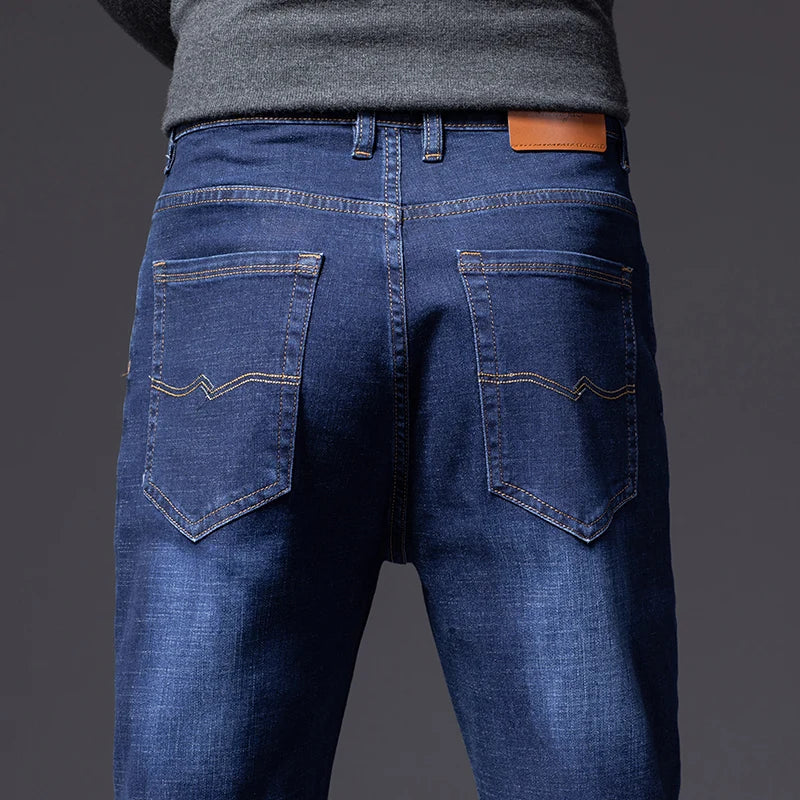 Plus Size Loose Thick Blue Jeans Men Business Casual