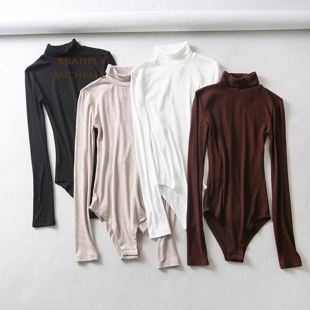 Casual High-neck Long-sleeve Knitted Bodysuit Fashion