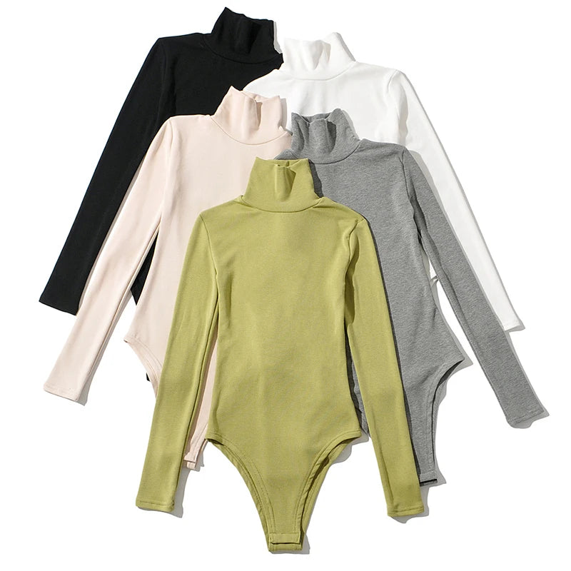 Solid Color Turtleneck Bodysuit Tops Long Sleeve