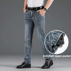 Classic Style Blue-grey Slim Jeans Elastic Regular Fit Denim Pants