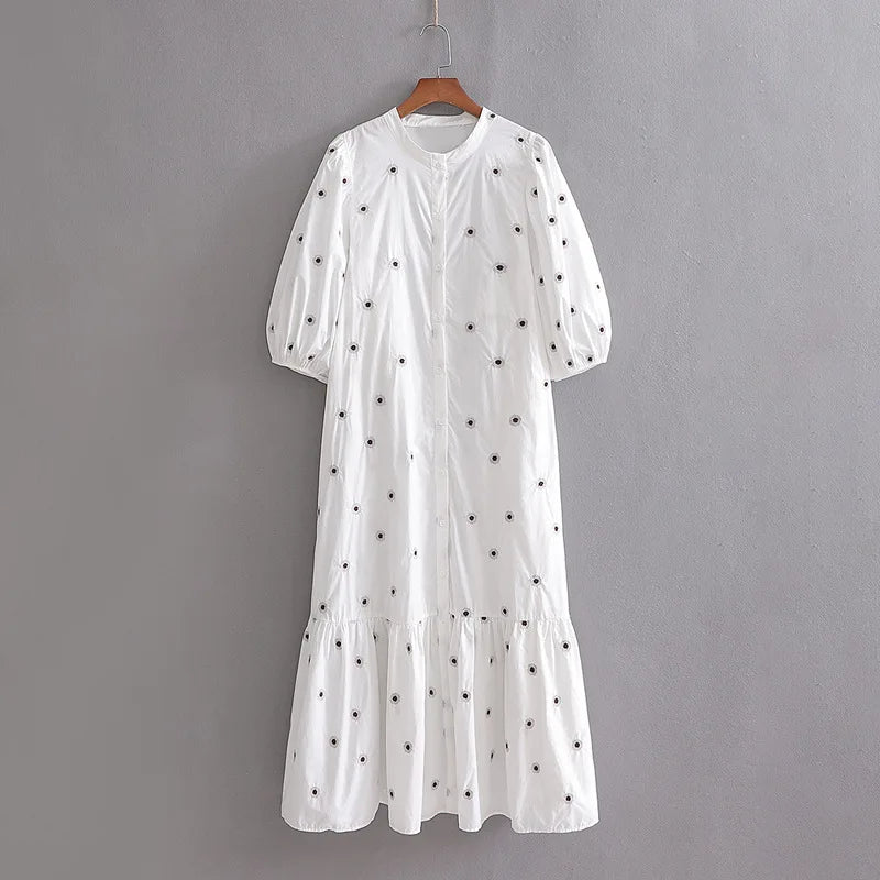 puff sleeve midi women vintage polka dot dress