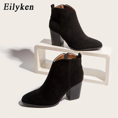 Faux Suede Ankle Boots Women High Heel Side Zipper