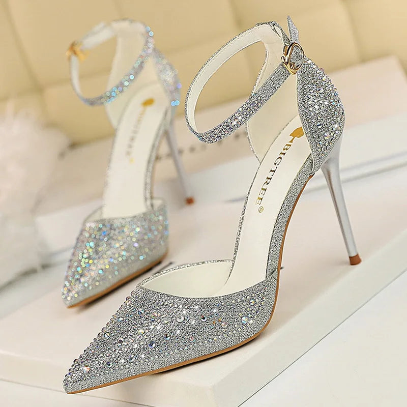 Shoes Shiny Rhinestones High Heels Ladies Shoes Women Pumps