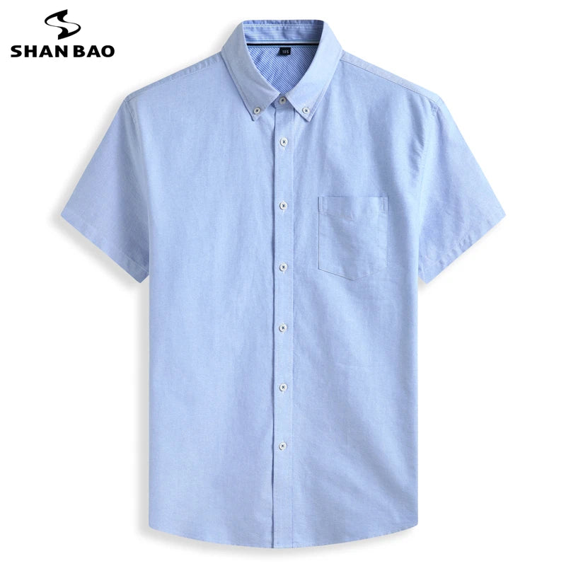 Cotton Oxford Summer Casual Loose Solid Color Short Sleeve Shirt