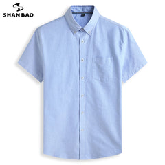 Cotton Oxford Summer Casual Loose Solid Color Short Sleeve Shirt