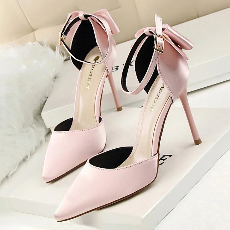 Shoes Bow Woman Pumps Silk High Heels Women