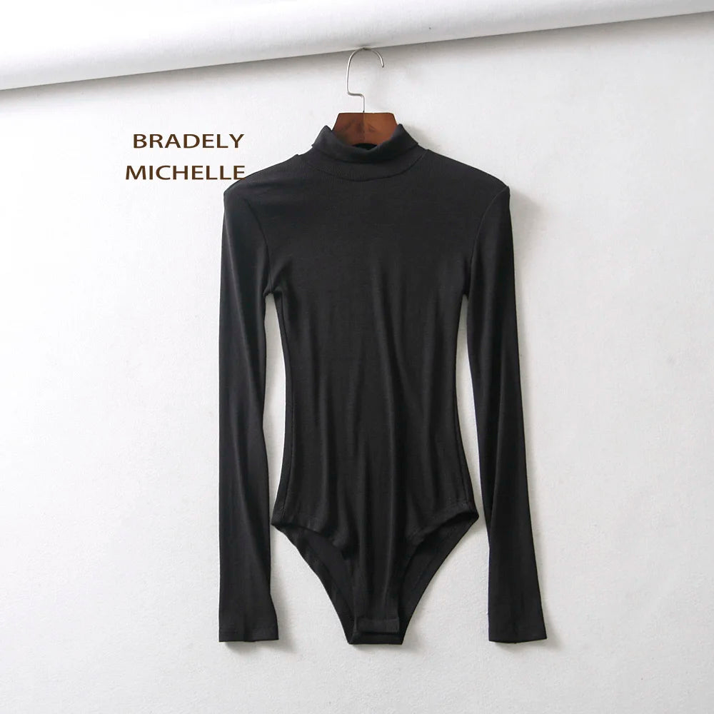 Casual High-neck Long-sleeve Knitted Bodysuit Fashion