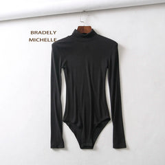 Casual High-neck Long-sleeve Knitted Bodysuit Fashion