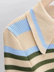 Vintage Knitting Contrast color Striped Long sleeve Bodysuit