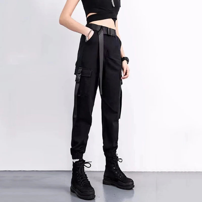 Cargo Pants Elastic Waist Loose Streetwear Fashion Ankle-length