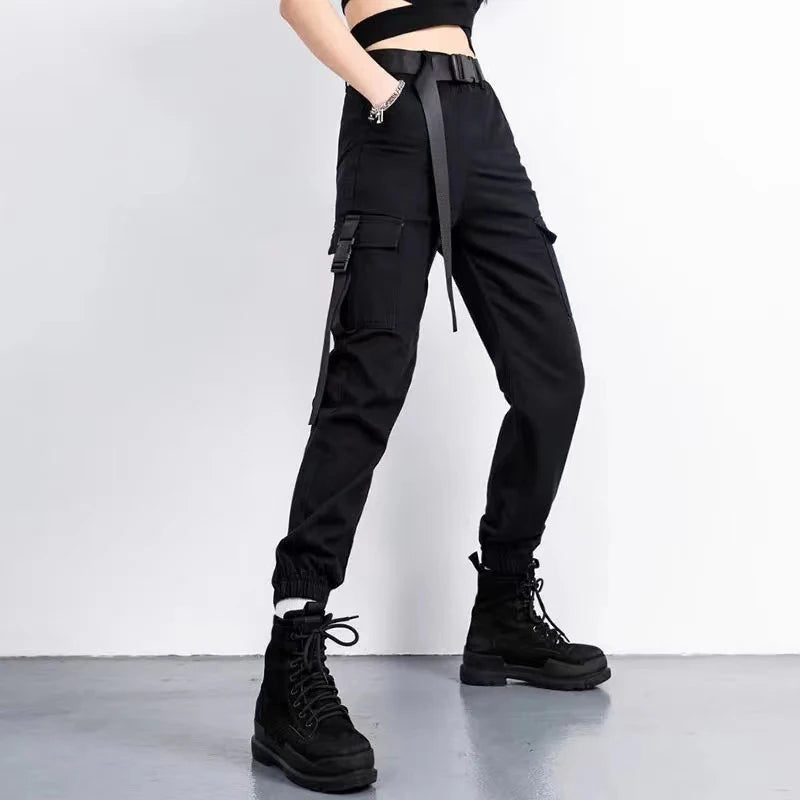 Cargo Pants Elastic Waist Loose Streetwear Fashion Ankle-length