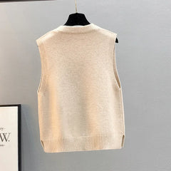 Retro Knit Thick V-Neck Elastic Ladies Sweater Vest Sleeveless