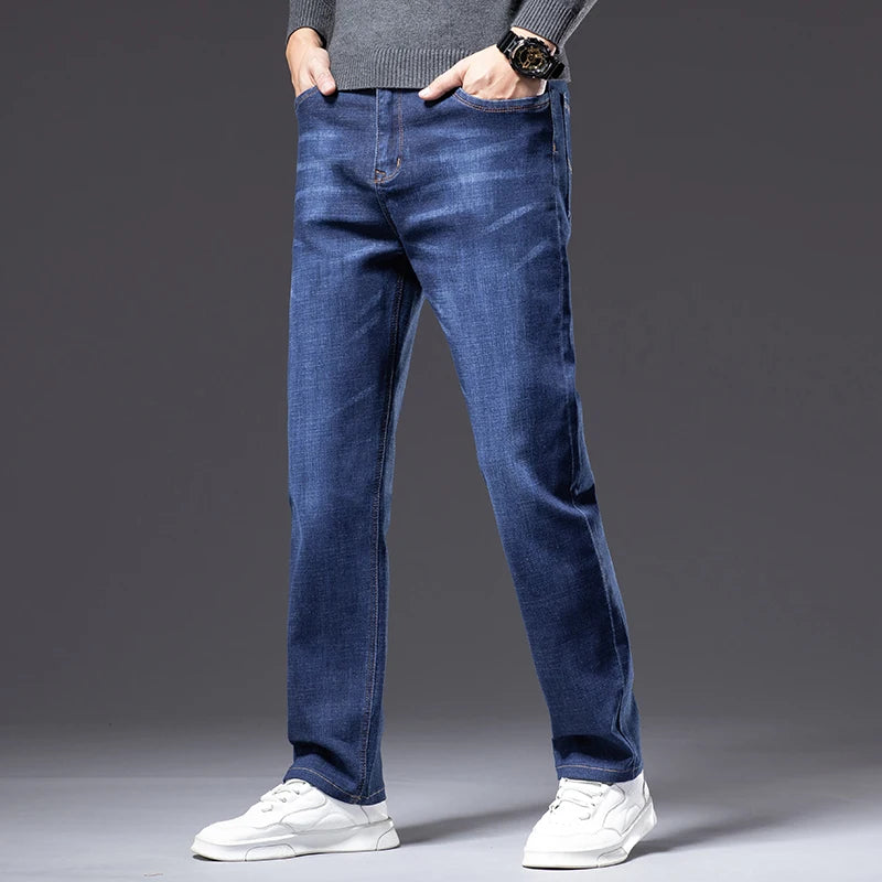 Plus Size Loose Thick Blue Jeans Men Business Casual