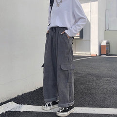 Women's Cargo Pants Corduroy Wide Leg Pocket Jogger Trousers