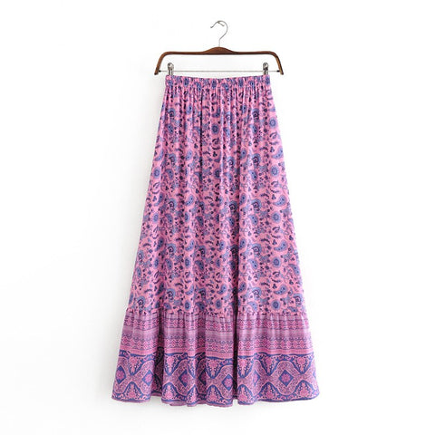 Boho Fashion  Bohemian Floral Print Pleated Rayon Skirt