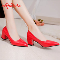 5cm Square Heels Patent Leather Red Pumps Shoes