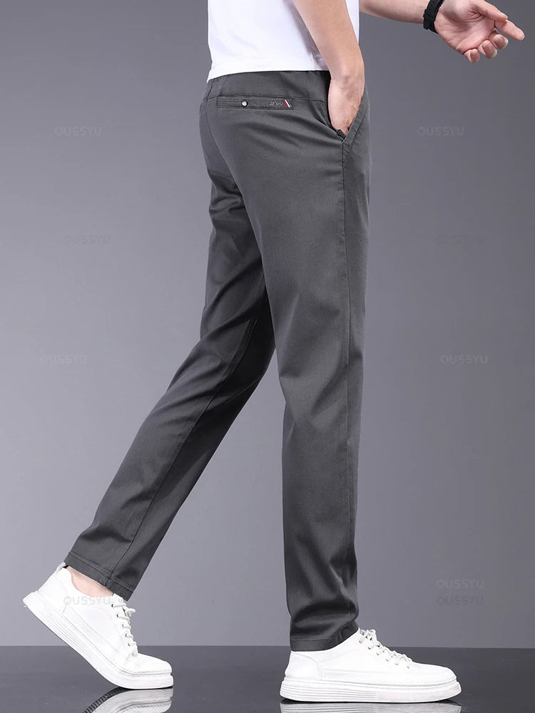 Clothing Men's Casual Pants Thin Slim Elastic Waist Business Trousers