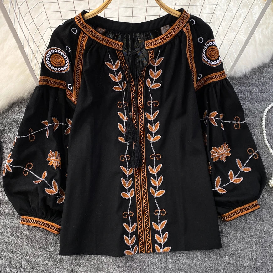 Vintage Long Sleeve Blouses Shirts Women Tops Casual