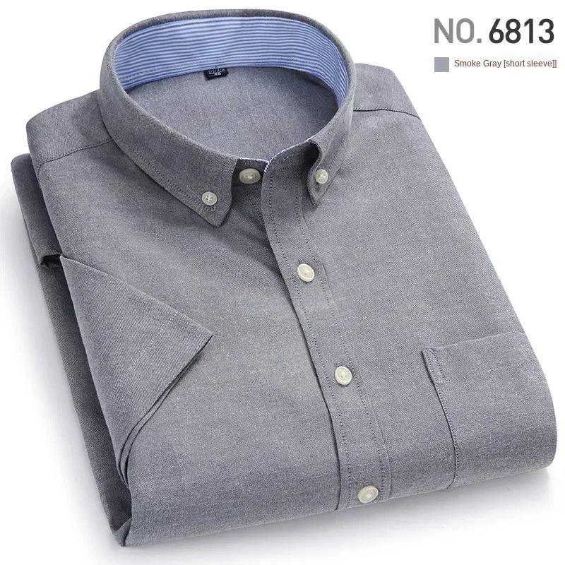 men's oxford textile shirt casual long sleeve solid color fashion