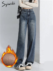 Velvet Thicken Blue Jeans for Fashion Vintage High Waisted