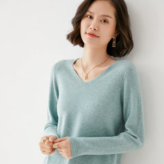 Pure Wool V-Neck Loose Pullover Sweater Basic Style All-Match Knitted