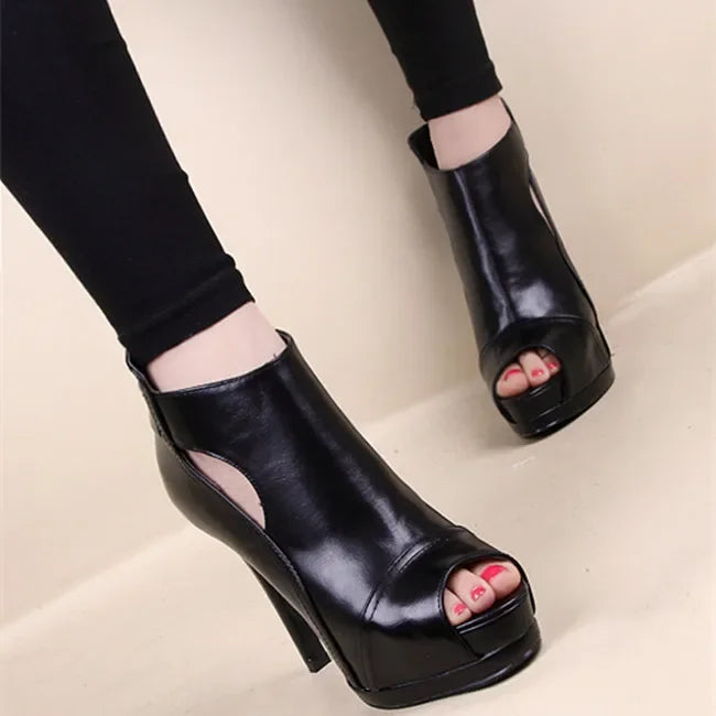 Fish Mouth Sandals High Heels Women Pumps Square Boots