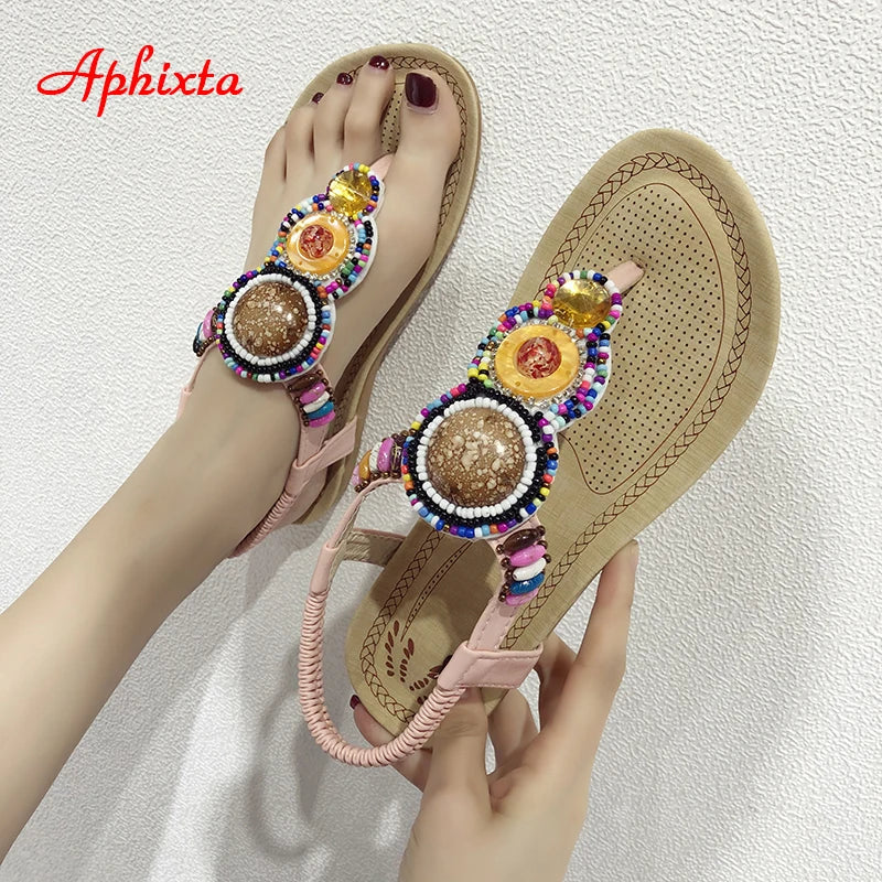 Summer Elastic Band Gladiator Sandals Women Flat Beach Shoes