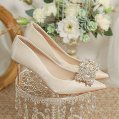 Women's Crystal Square Buckle High Heels Pumps