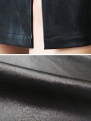 Black PU Leather Midi High Waist Bodycon Split Skirt