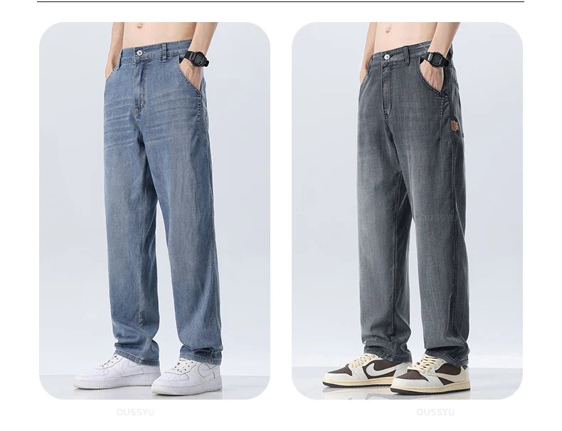 Summer Thin Soft Lyocell Fabric Men's Jeans Straight Denim Pants