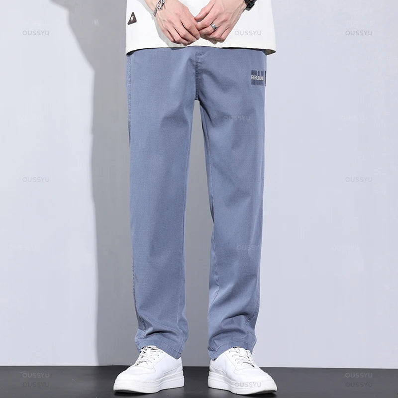 Clothing Pants Men Summer Thin Baggy Straight Elastic Waist Casual