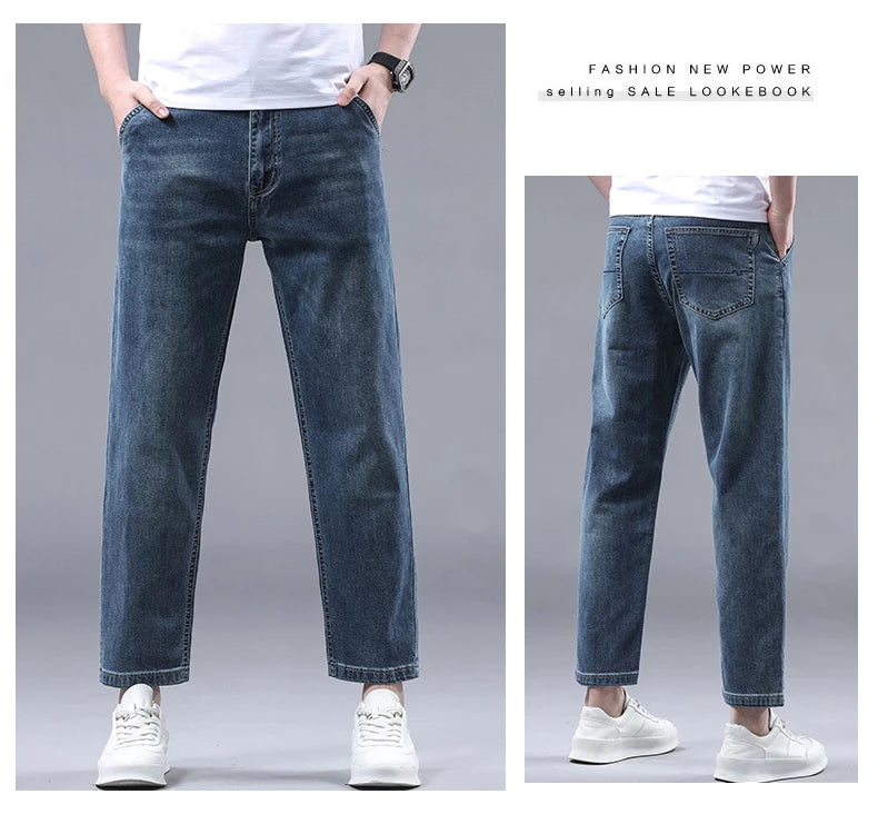 denim Ankle-Length Pants classic style Stretch fabric straight jeans