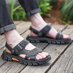 Summer Shoes Men Sandals Genuine Leather Flat Non-slip Footwear