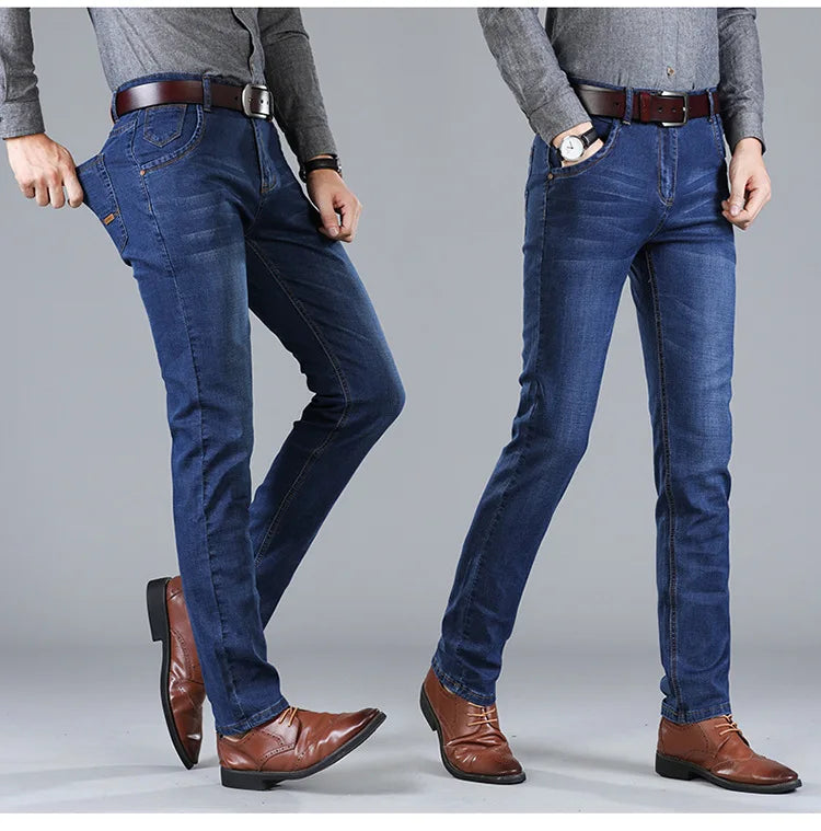 Classic Style Men's Black Blue Regular Fit Jeans Business Casual