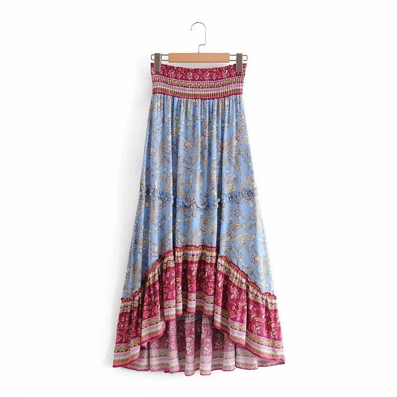 Boho Fashion Vintage  Bohemian Floral Peacock Print Skirt