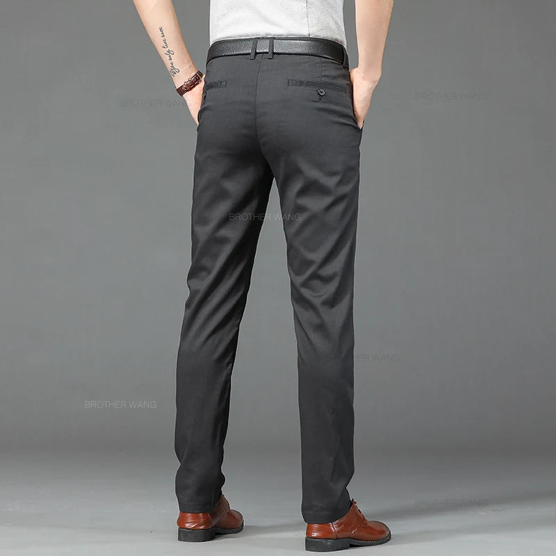 Men Casual Pants Ultra-thin Straight Solid Color Trousers