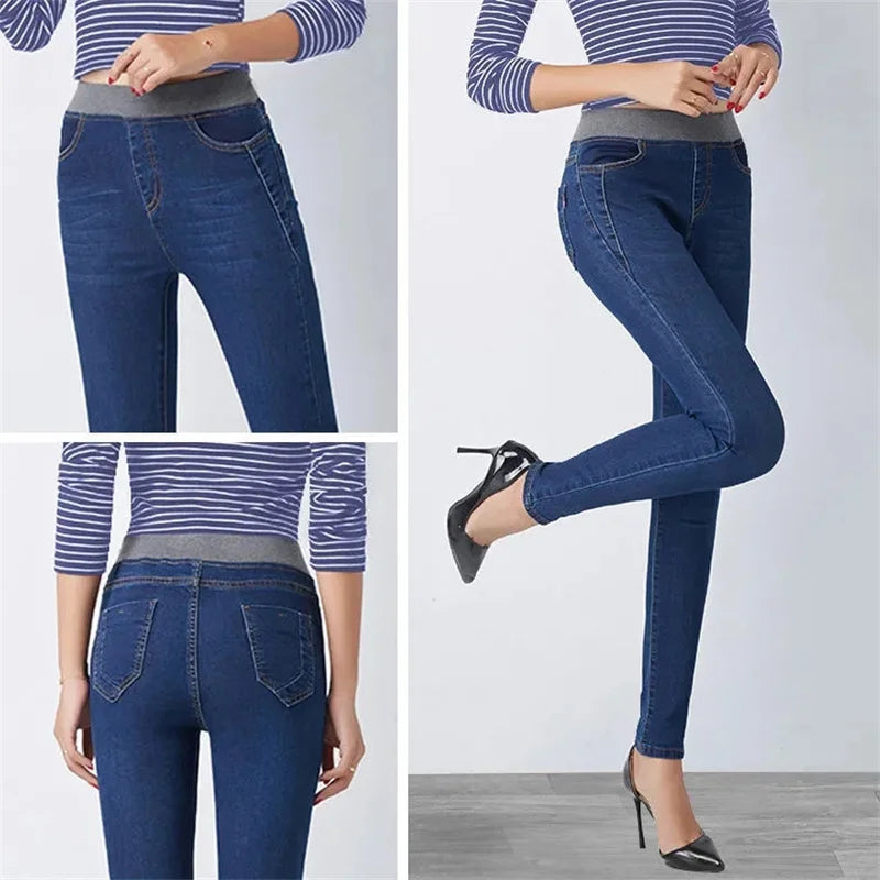 Oversize Stretch Skinny Jeans Women Elastic High Waist Denim Pants