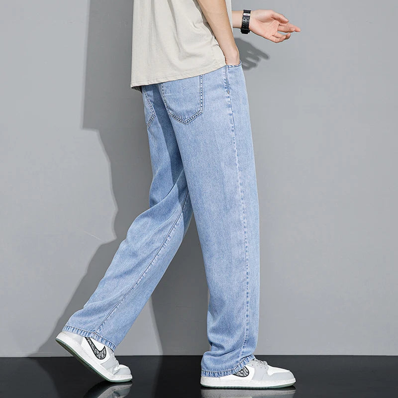 Men's Baggy Jeans Elastic Waist Streetwear Korean Denim Wide-leg